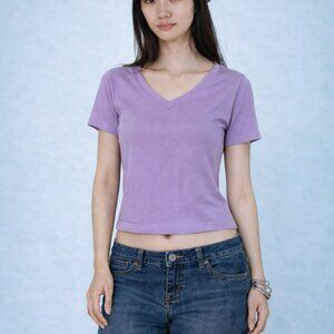 Hanes - Lilac Short Sleeve V-neck Perfect T - Womens M